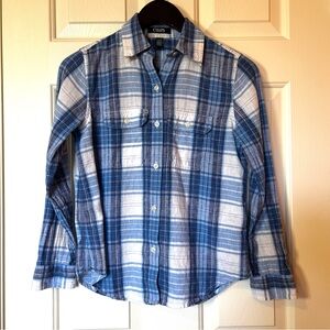 Chaps Ralph Lauren Women's Petite S Button Down Shirt Plaid Blue Preppy Pockets